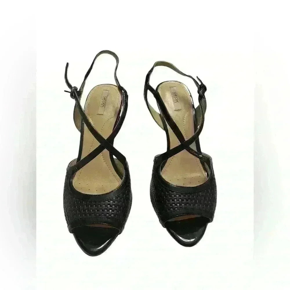 Geox Donyale Black Leather Slingback Sandals Size 7 Heels